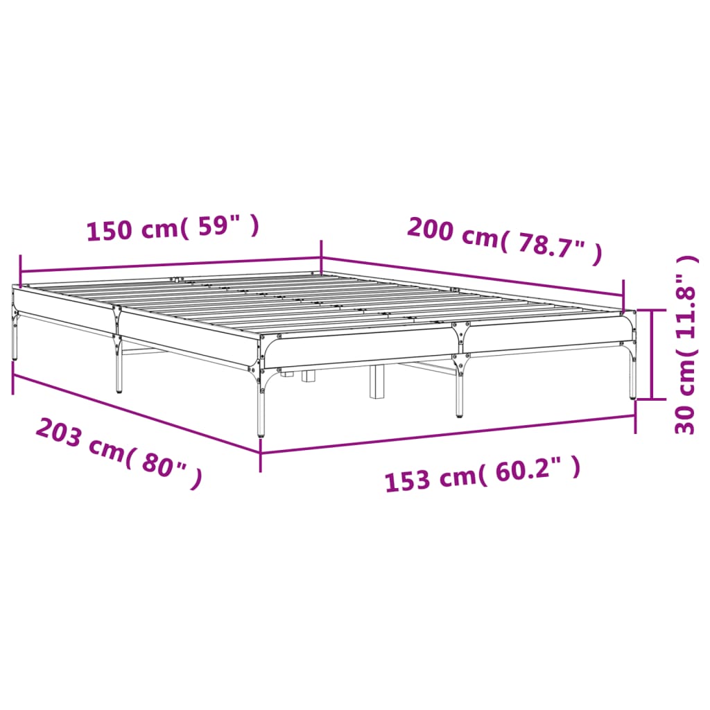 Bed Frame without Mattress Grey Sonoma 150x200 cm King Size