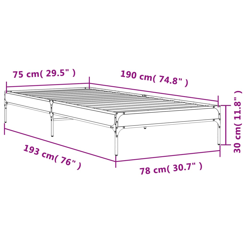 Bed Frame without Mattress Grey Sonoma 75x190 cm Small Single