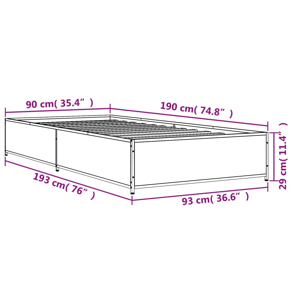 Bed Frame without Mattress Grey Sonoma 90x190 cm Single