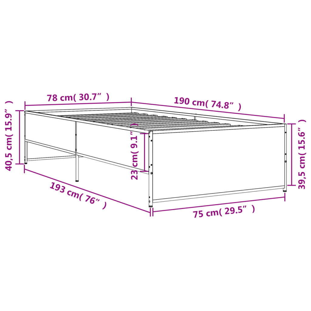 Bed Frame without Mattress Brown Oak 75x190 cm Small Single