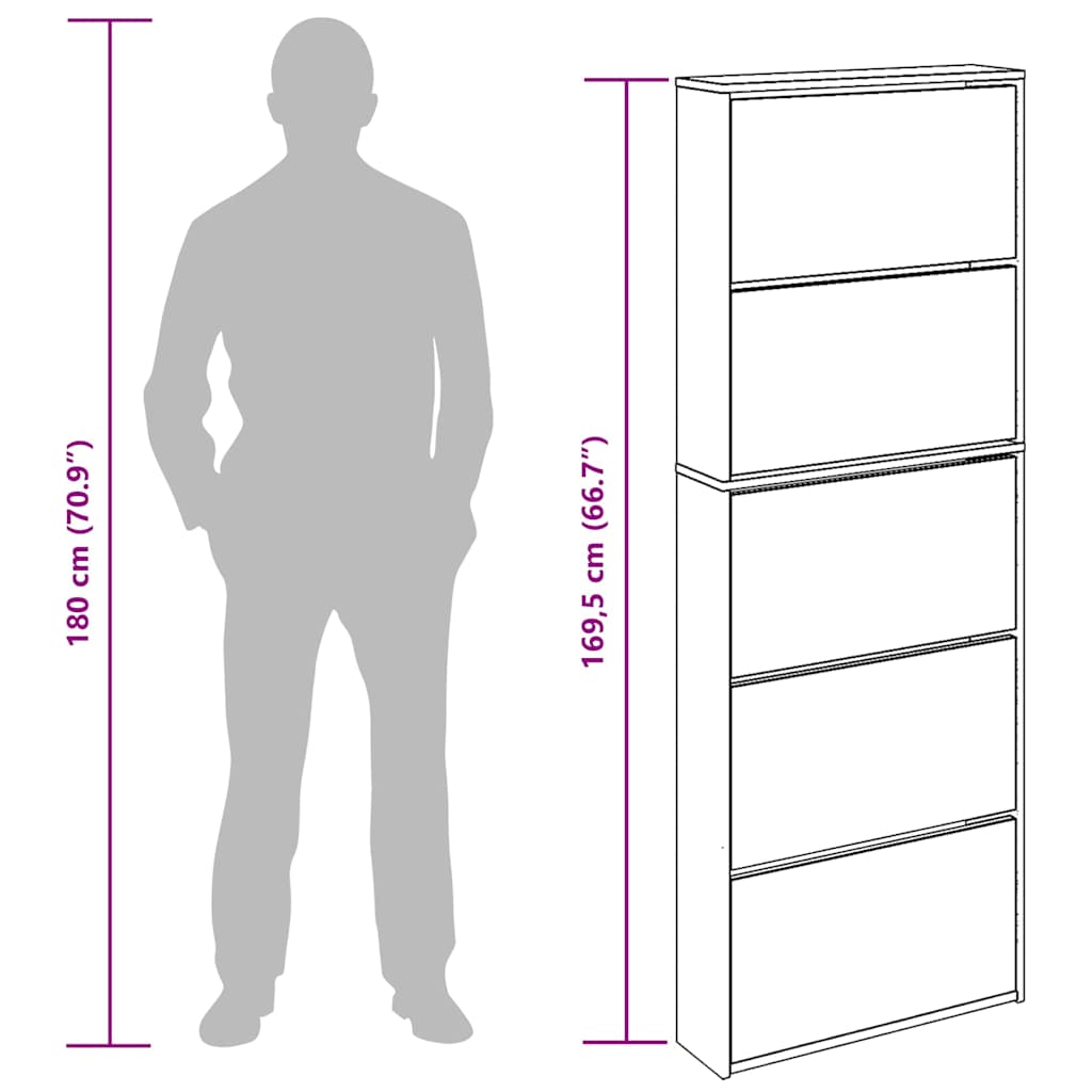 Shoe Cabinet with Mirror 5-Layer Smoked Oak 63x17x169,5 cm