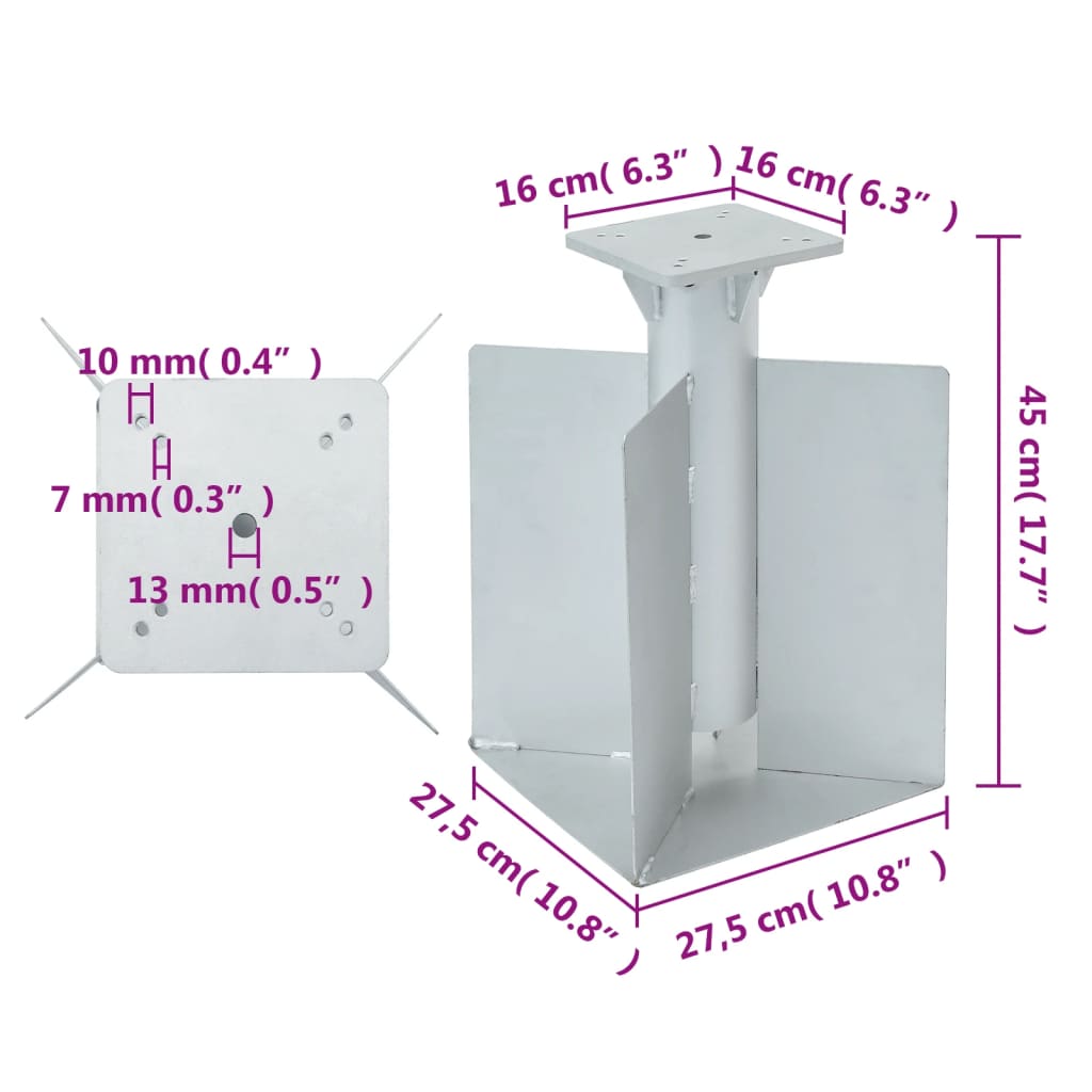 In-Ground Parasol Base Silver 27,5x27,5x45 cm Steel