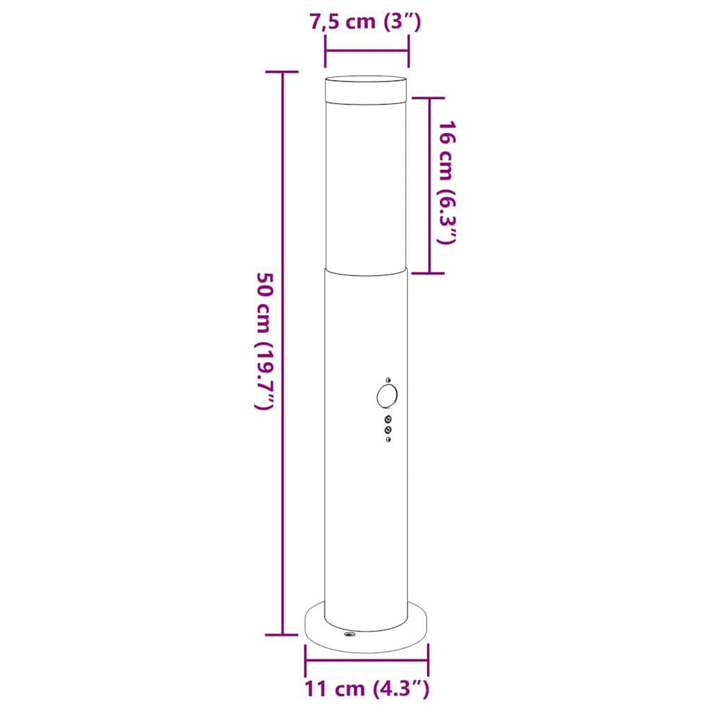 Bollard Light with Sensor 50 cm Stainless Steel IP44