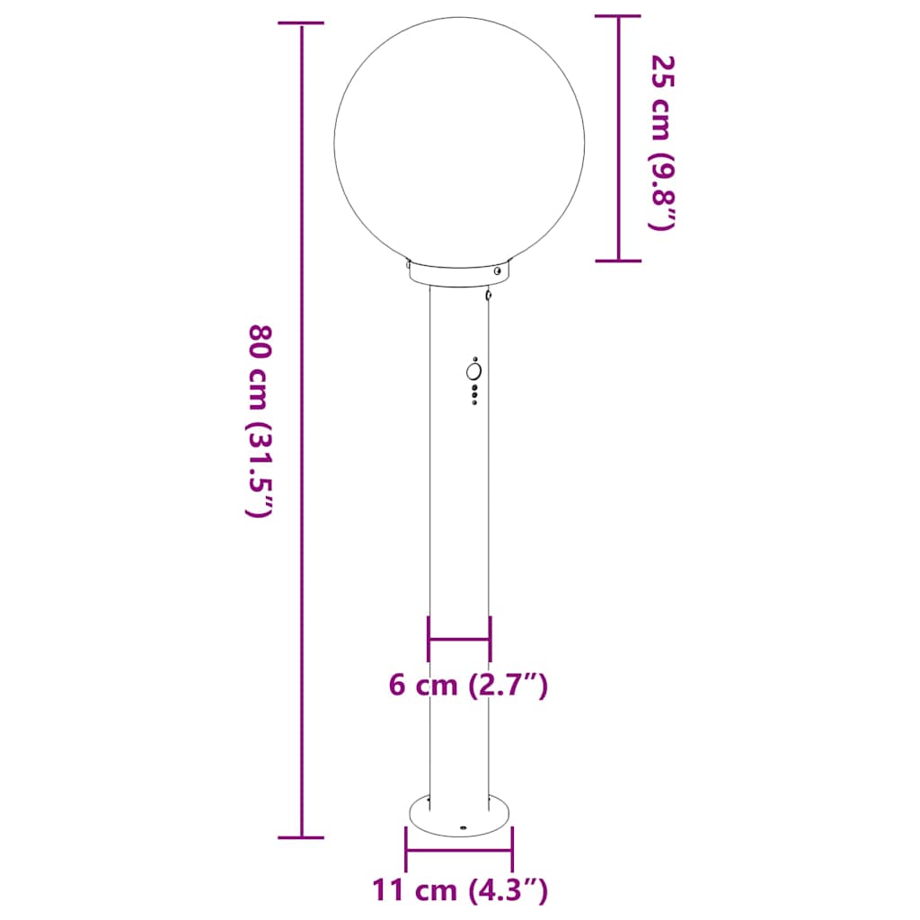 Bollard Light with Sensor 80 cm Black IP44