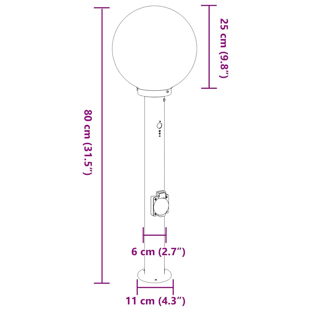 Bollard Lights with Sensor&Outlet 3 pcs 80 cm Black IP44