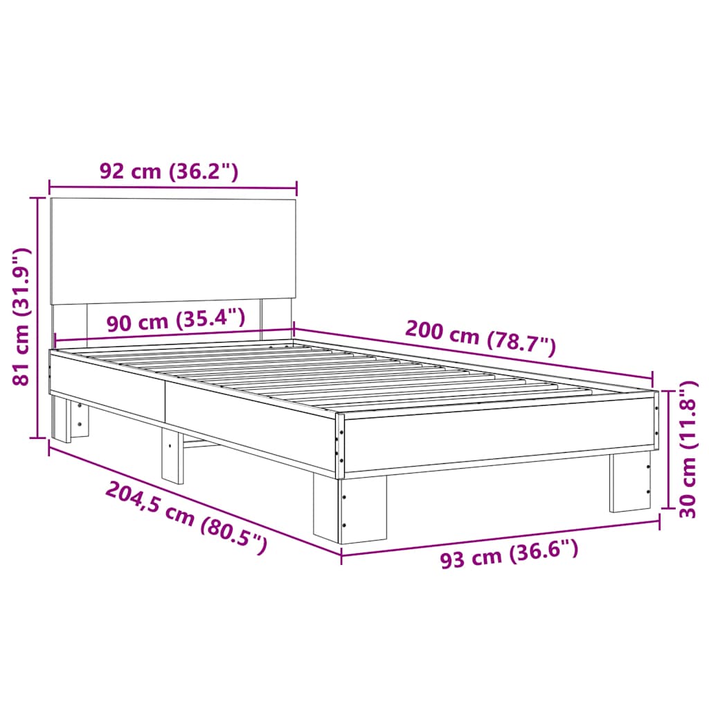 Bed Frame without Mattress Brown Oak 90x200 cm