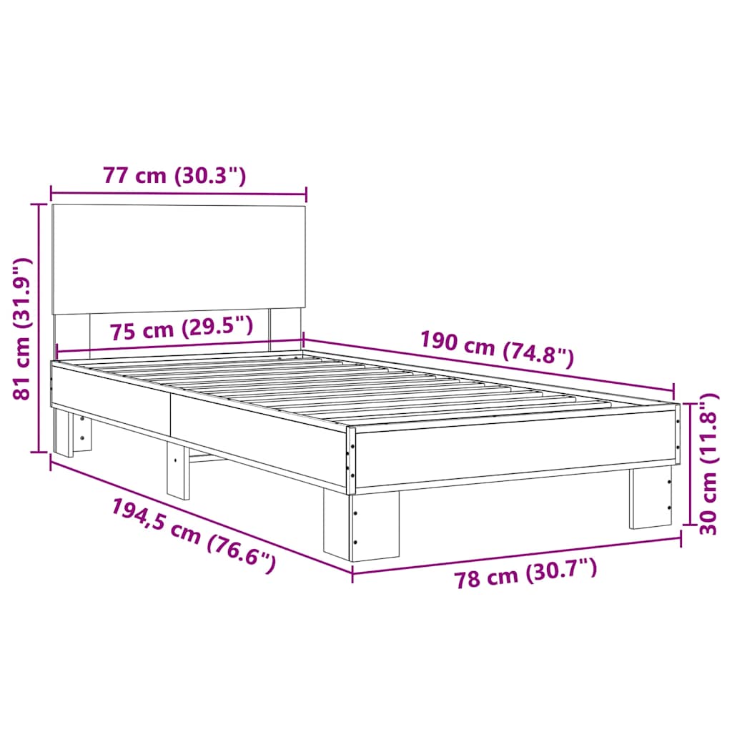 Bed Frame | Sonoma Oak | Engineered wood | Small Single | Durable