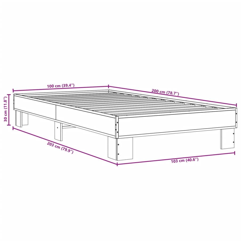Bed Frame without Mattress Grey Sonoma 100x200 cm