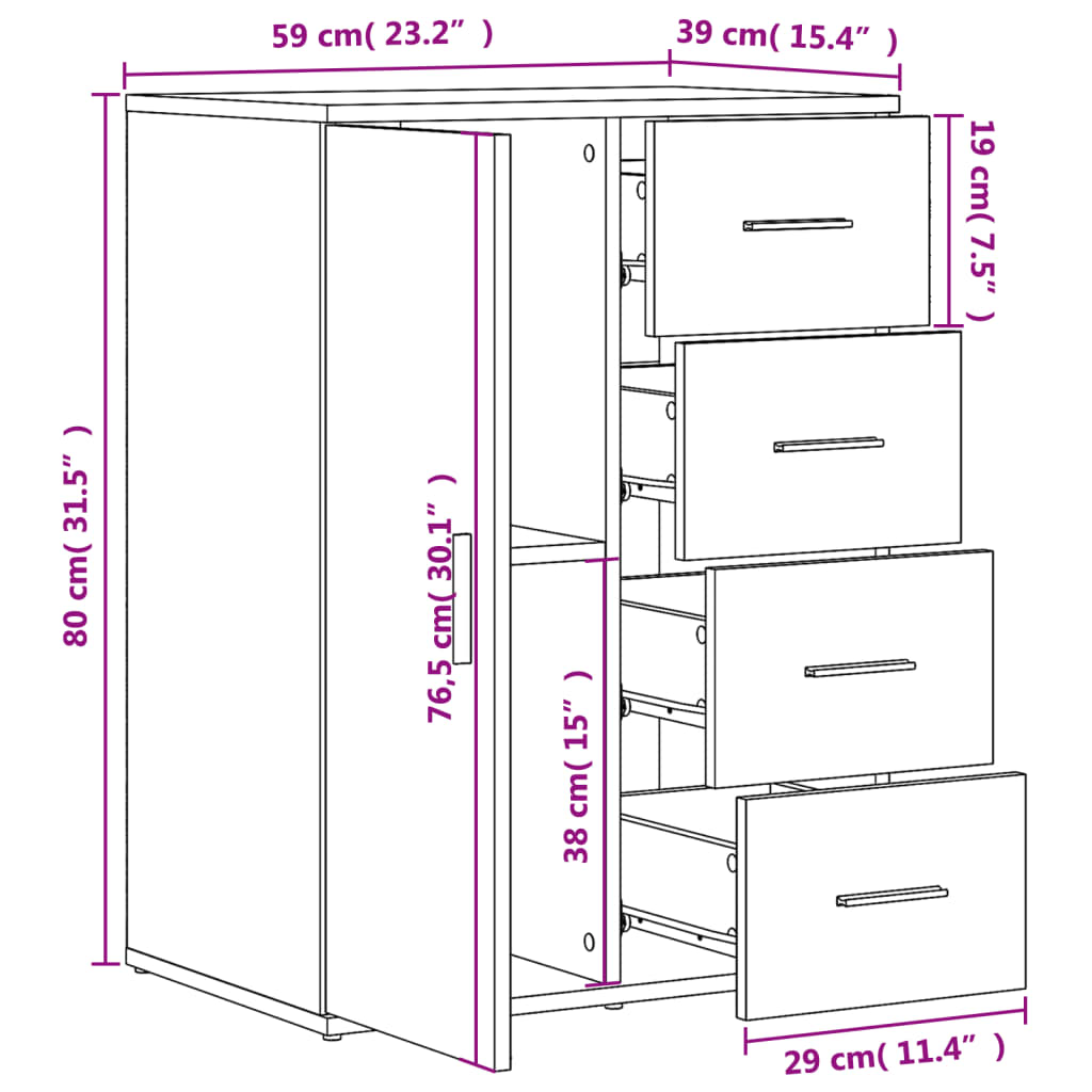 Sideboards 2 pcs White 59x39x80 cm Engineered Wood