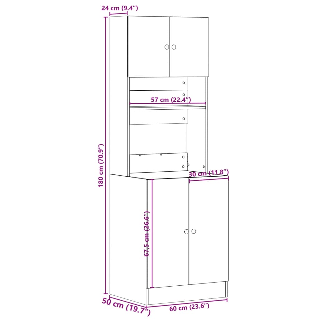 Kitchen Cabinet White 60x50x180 cm Engineered Wood