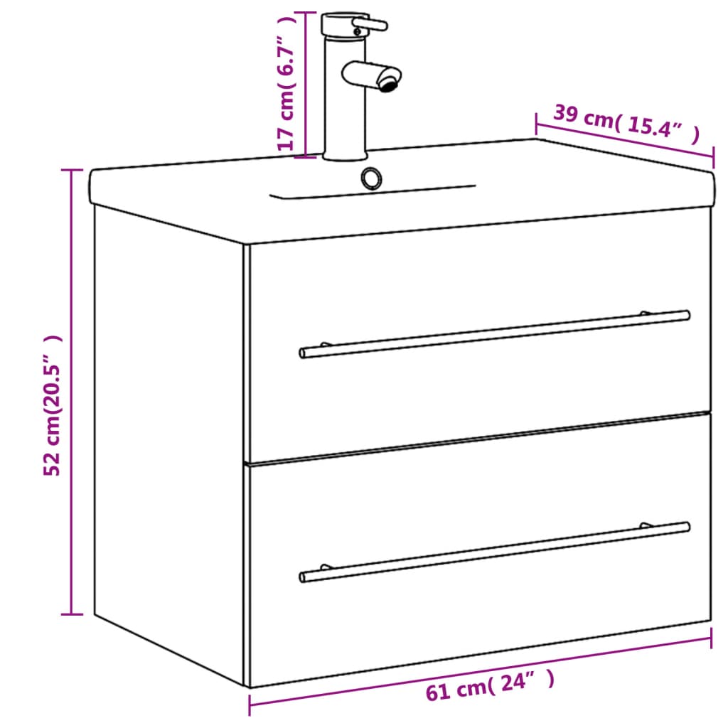 Bathroom Sink Cabinet | Grey Sonoma, White | Engineered wood, Ceramic
