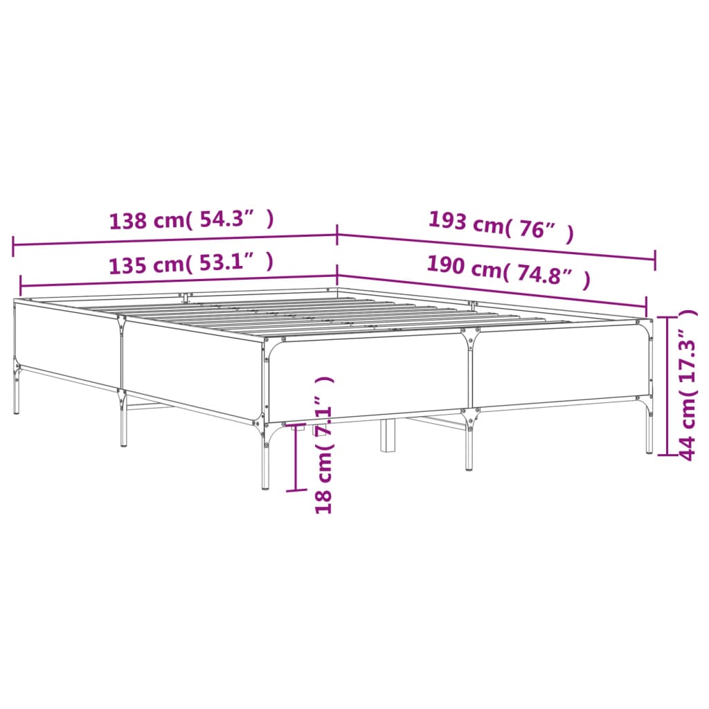 Bed Frame without Mattress Grey Sonoma 135x190 cm Double