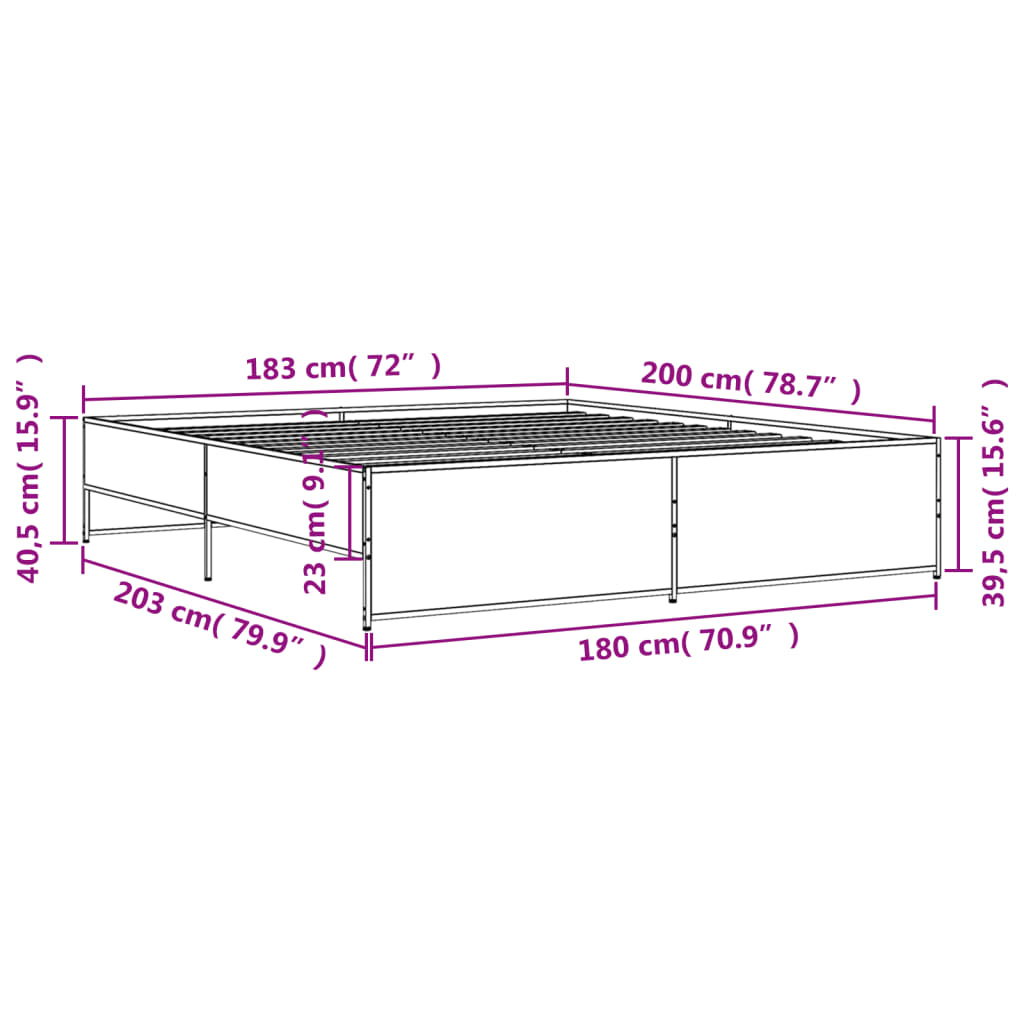 Bed Frame without Mattress Grey Sonoma 180x200 cm Super King