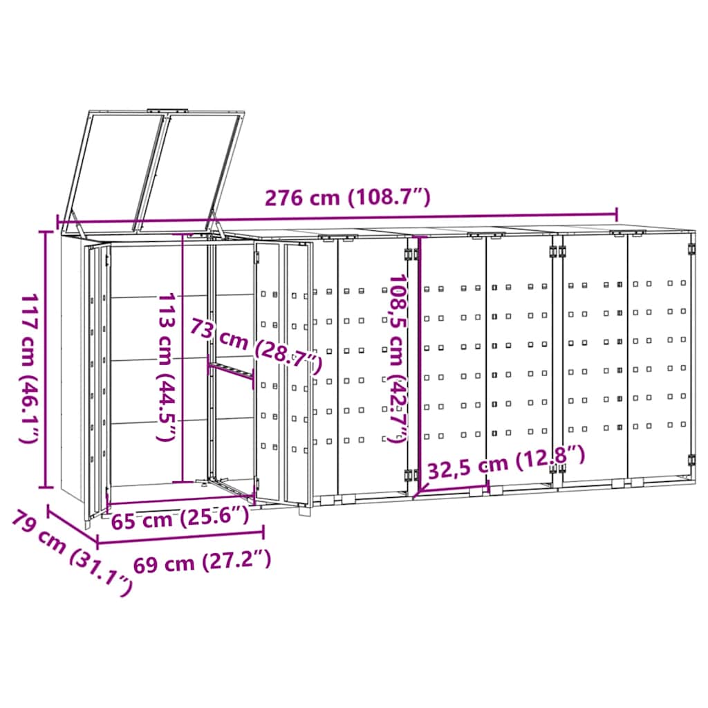 Wheelie Bin Storage for 4 Bins Black 276x79x117 cm Steel
