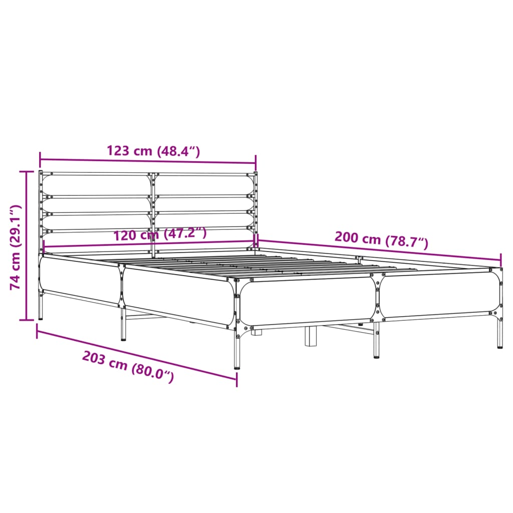 Bed Frame without Mattress Grey Sonoma 120x200 cm