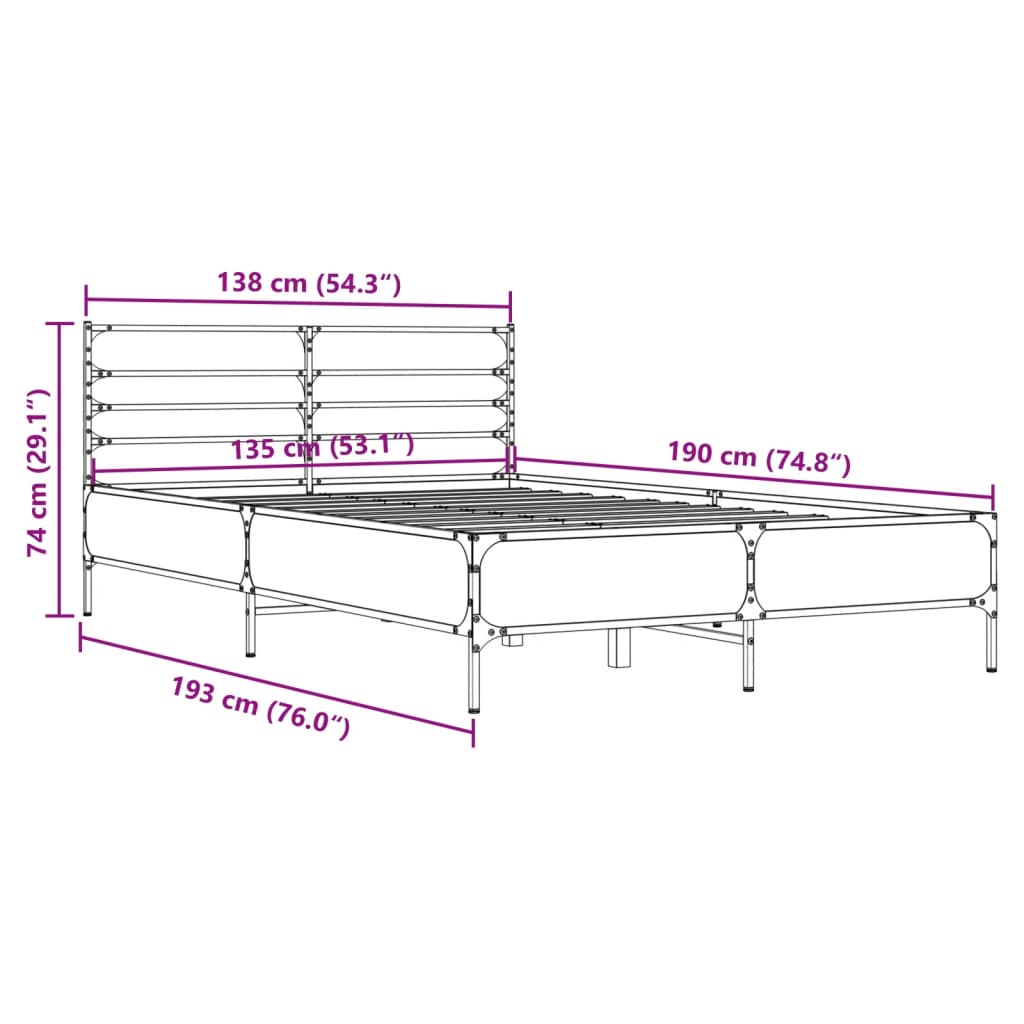 Bed Frame | Brown Oak | Engineered Wood | 135x190 cm Double | Durable
