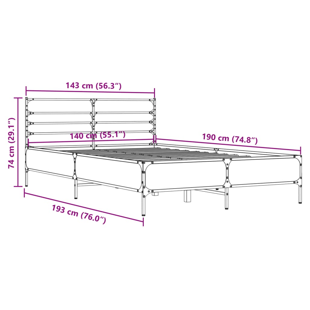 Bed Frame without Mattress Grey Sonoma 140x190 cm