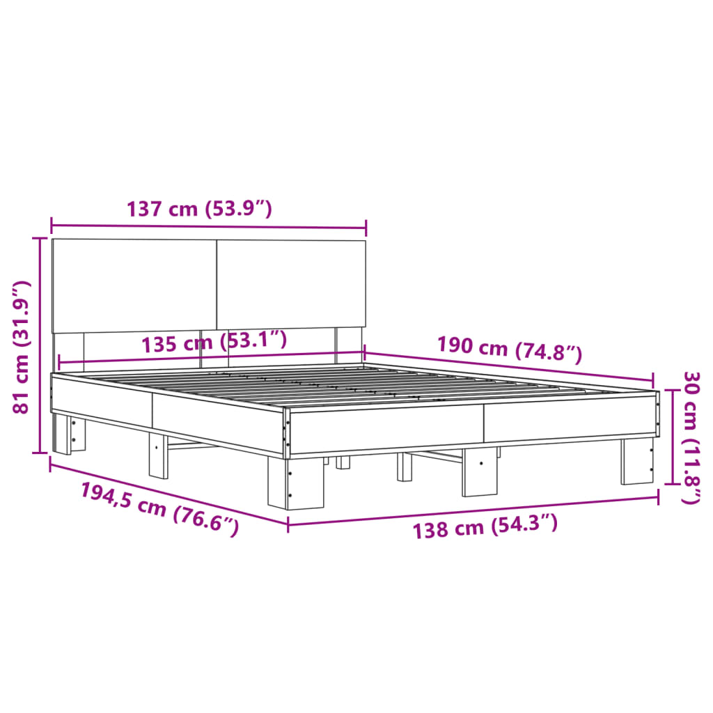 Bed Frame | Grey Sonoma | Engineered Wood | Double | Durable