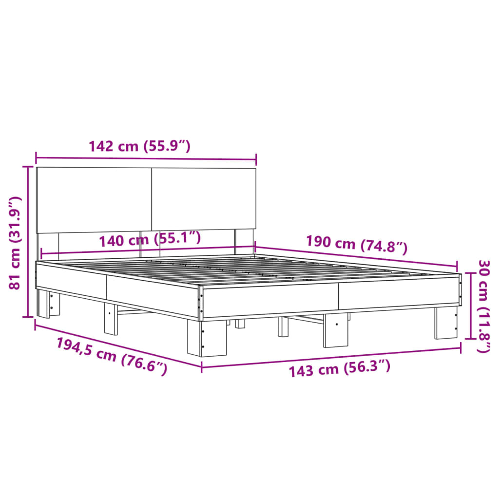 Bed Frame | Black | Engineered wood and metal | Double | Durable