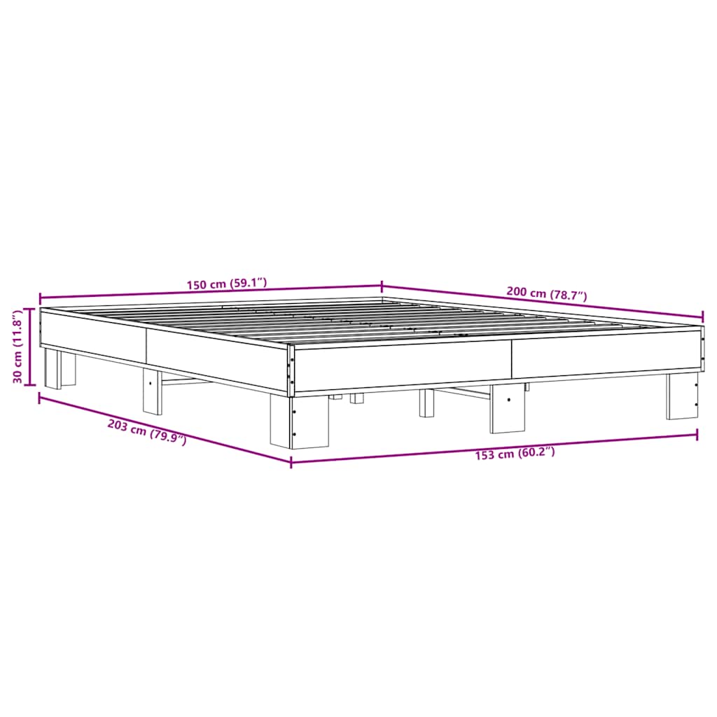 Bed Frame without Mattress Smoked Oak 150x200 cm King Size