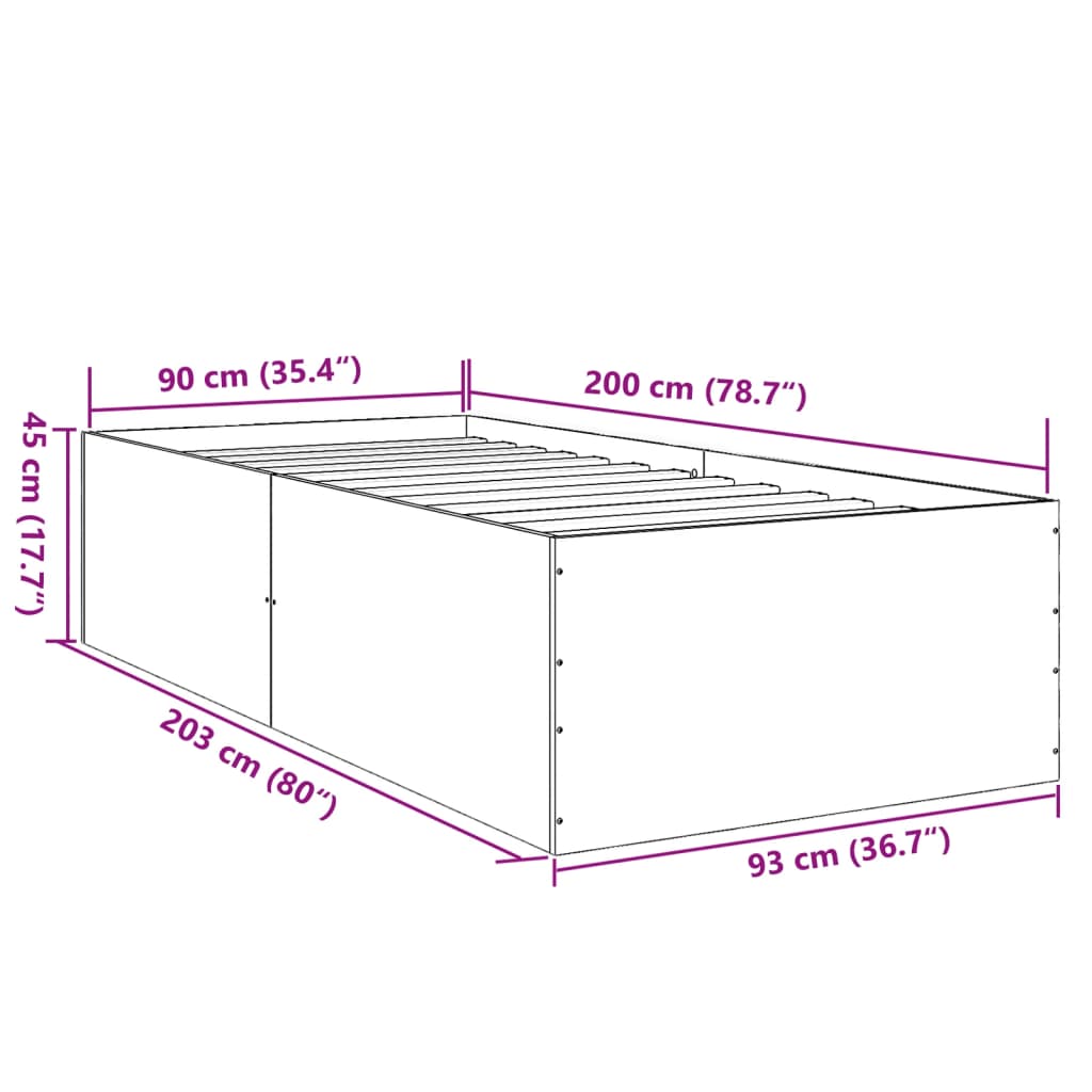 Bed Frame without Mattress Grey Sonoma 90x200 cm