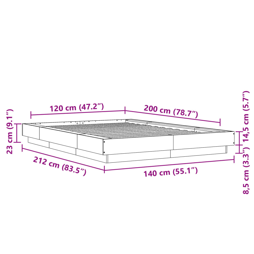 Bed Frame without Mattress Concrete Grey 120x200 cm