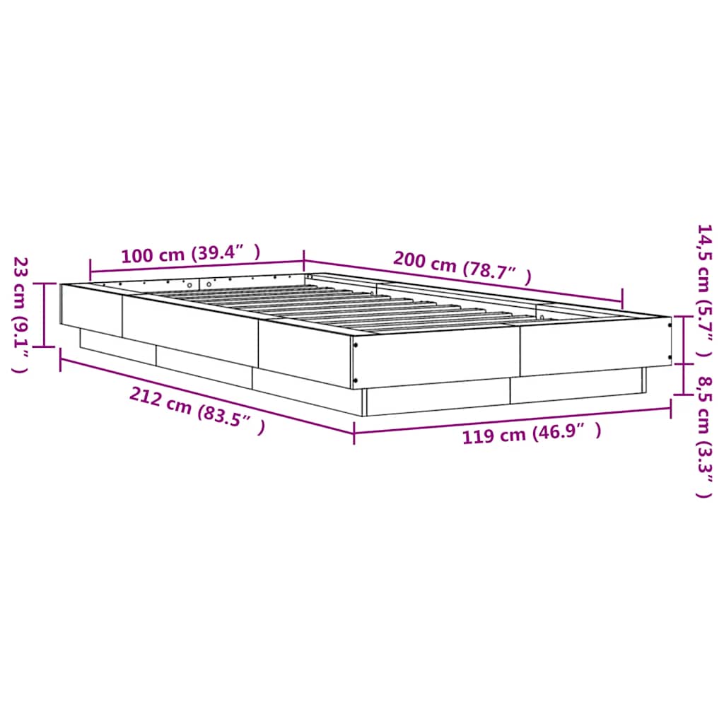 Bed Frame without Mattress Brown Oak 100x200 cm