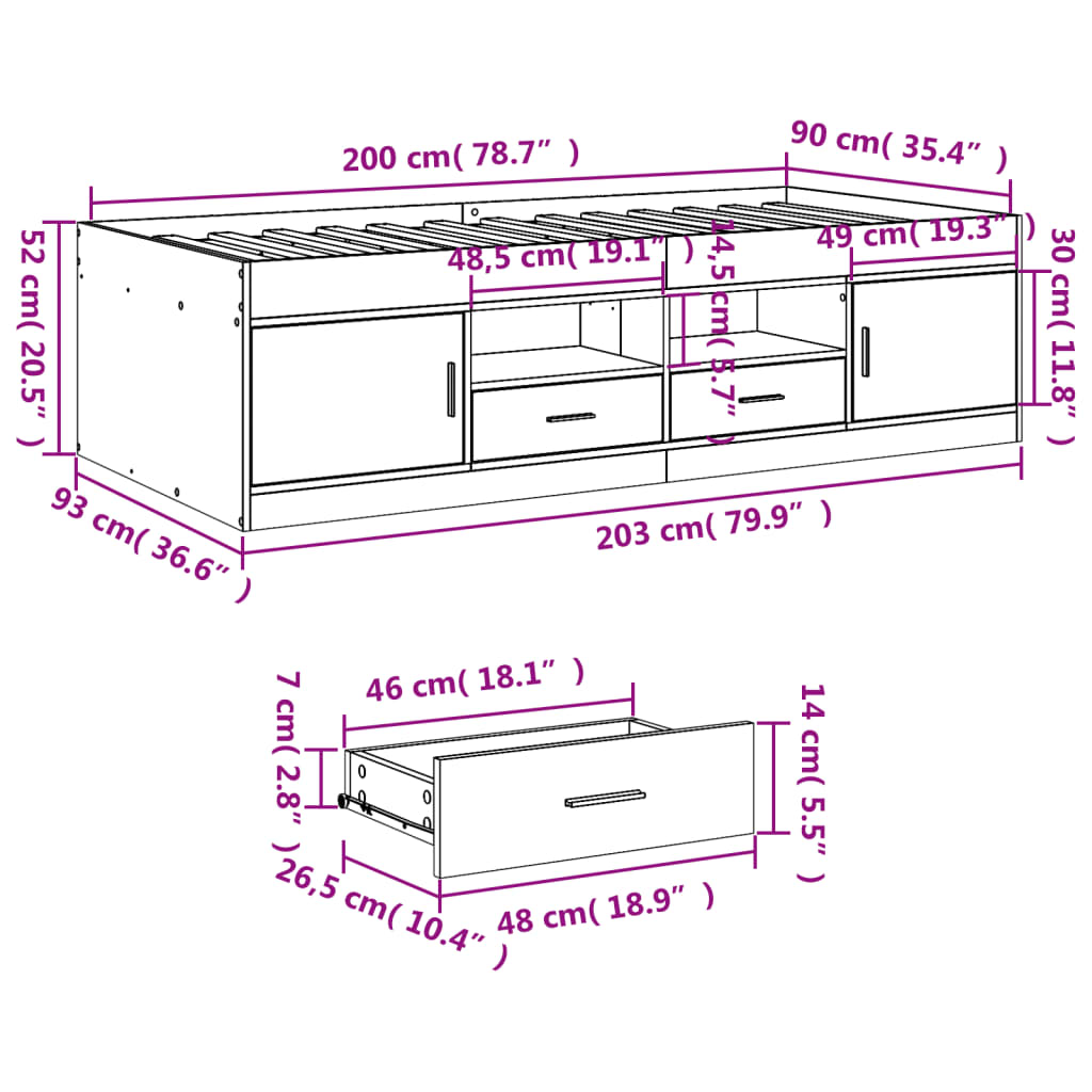 Daybed | Sonoma Oak | Engineered Wood, Plywood | Single | Daybed