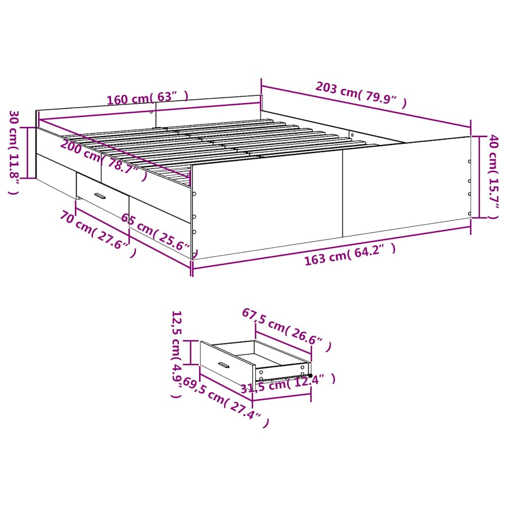 Bed Frame | White | Engineered wood | Double Bed | Bed Frame