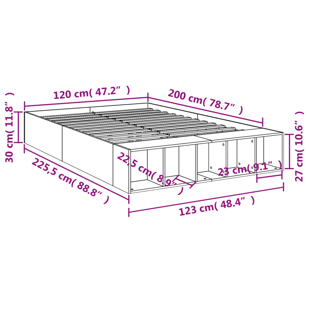 Bed Frame without Mattress Grey Sonoma 120x200 cm