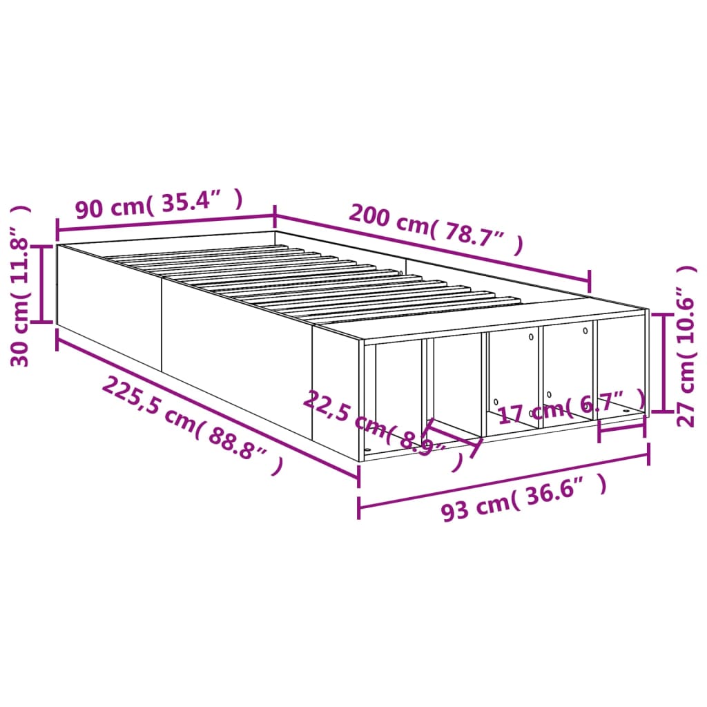 Bed Frame without Mattress Smoked Oak 90x200 cm