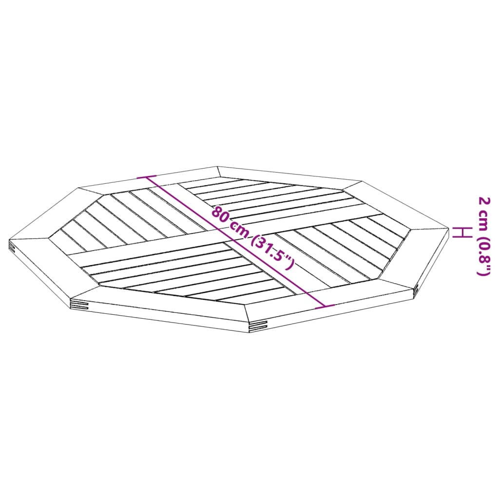 Table Top 80x80x2,2 cm Octagonal Solid Wood Acacia