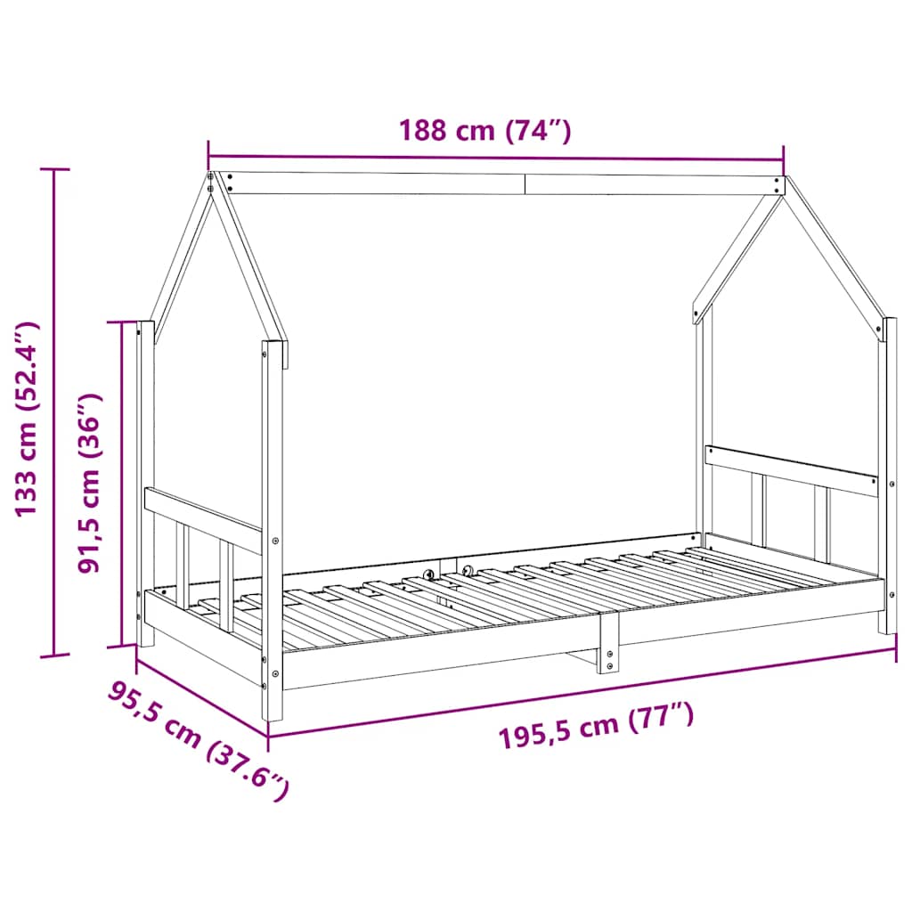 Kids Bed Frame Wax Brown 90x190 cm Solid Wood Pine