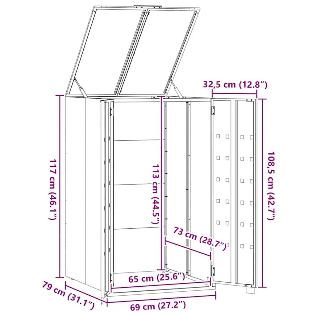 Wheelie Bin Storage for Single Bin Black 69x79x117 cm Steel