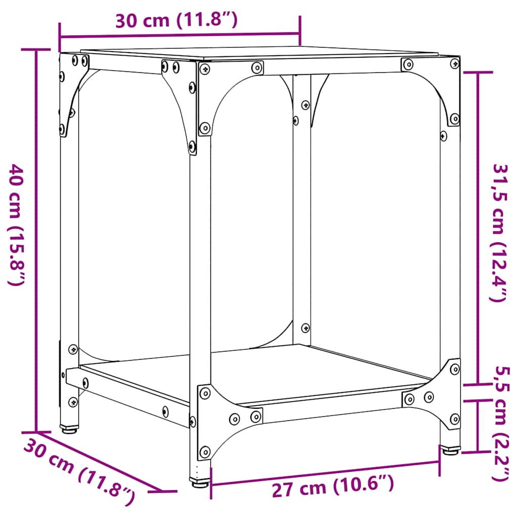 Coffee Tables with Black Glass Top 2 pcs 30x30x40 cm Steel