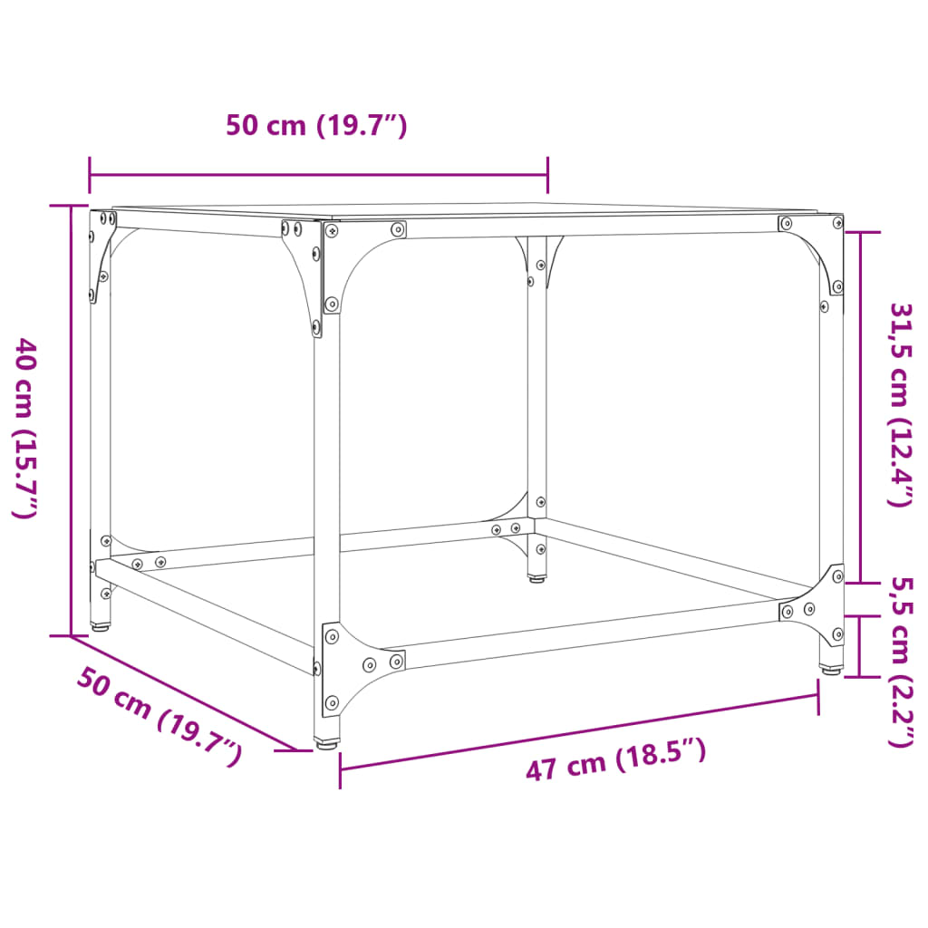 Coffee Tables with Transparent Glass Top 2 pcs 50x50x40cm Steel