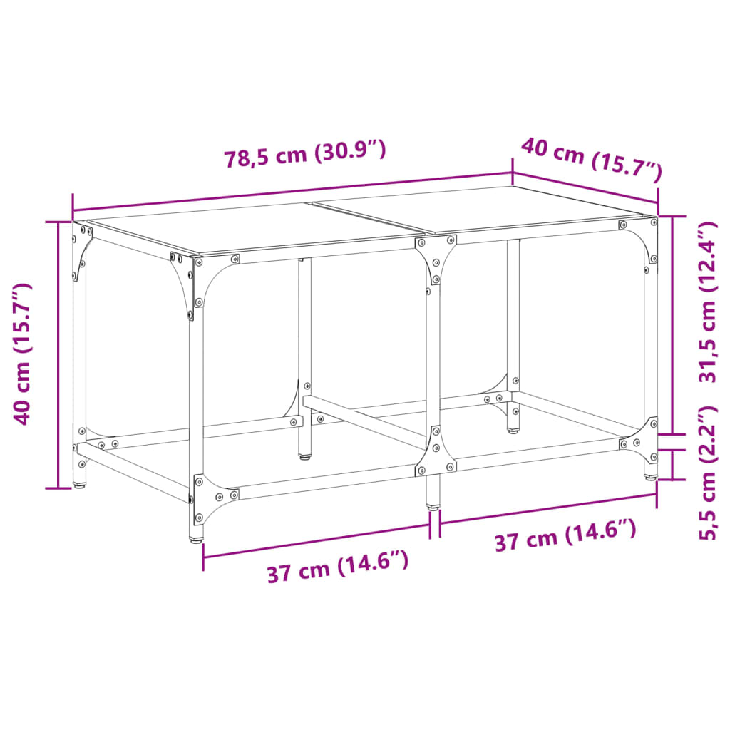 Coffee Table with Transparent Glass Top 78,5x40x40 cm Steel