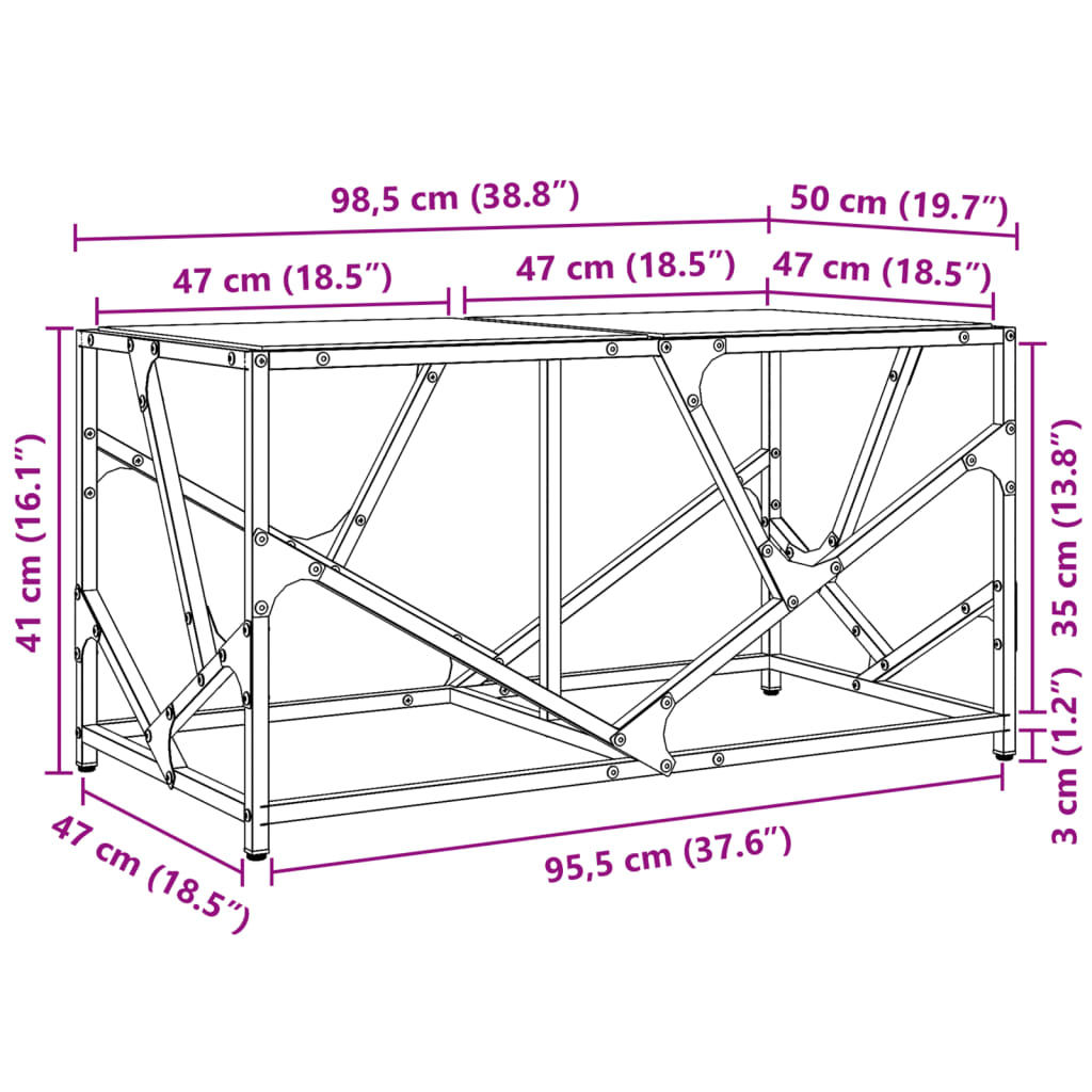 Coffee Table with Transparent Glass Top 98,5x50x41 cm Steel