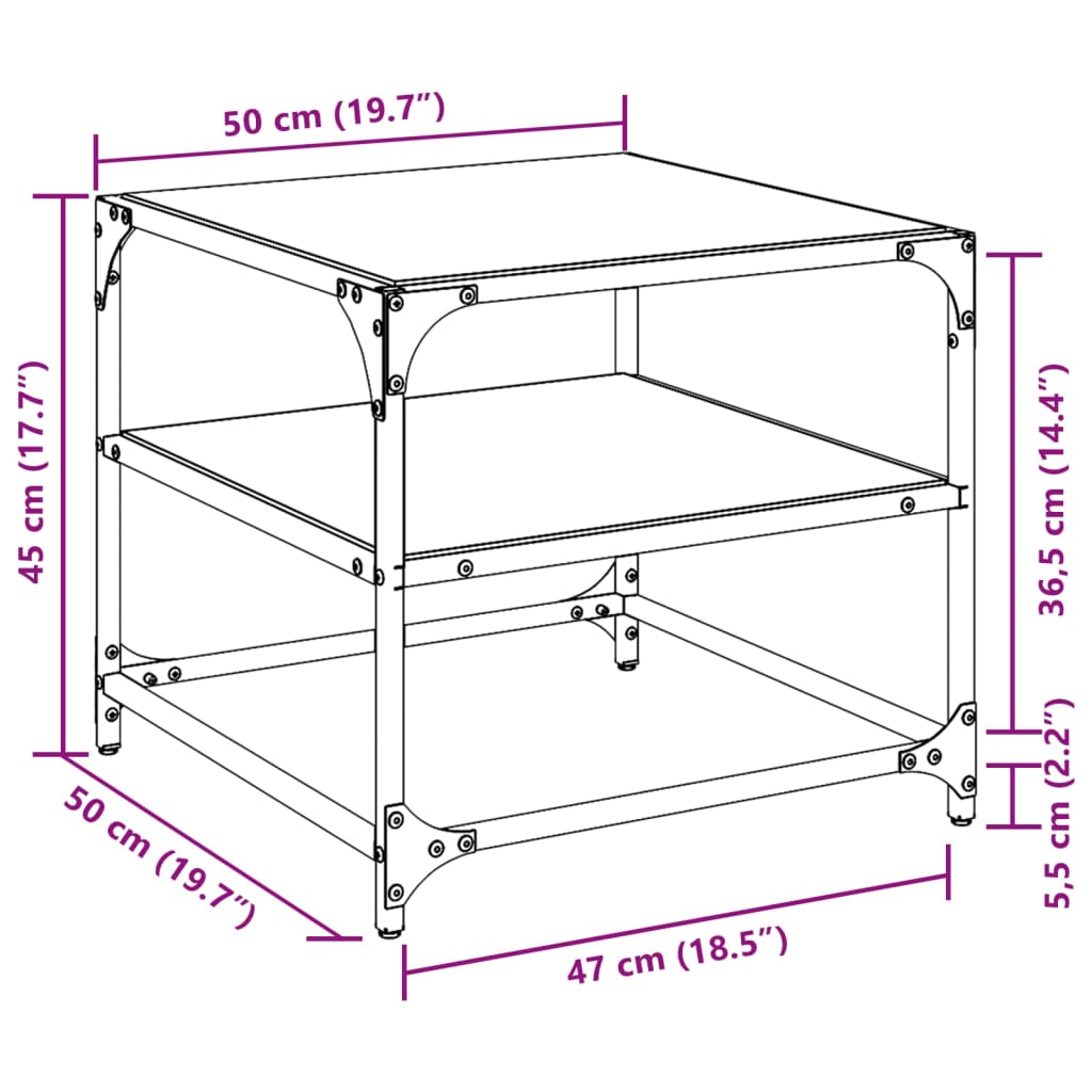 Coffee Tables with Transparent Glass Top 2 pcs 50x50x45cm Steel