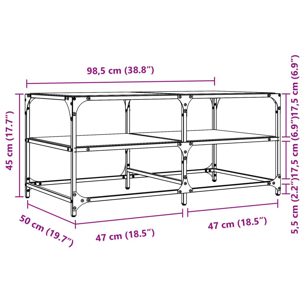 Coffee Table with Transparent Glass Top 98,5x50x45 cm Steel