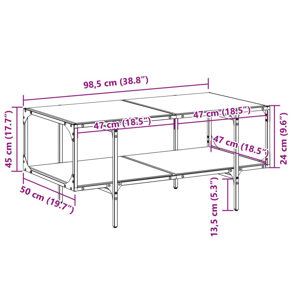 Coffee Table with Black Glass Top 98,5x50x45 cm Steel