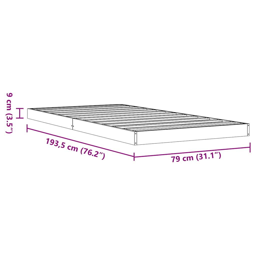 Bed Frame without Mattress Wax Brown 75x190 cm Small Single Solid Wood Pine