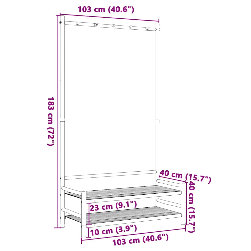 Clothes Rack with Shelves 103x40x183 cm Bamboo