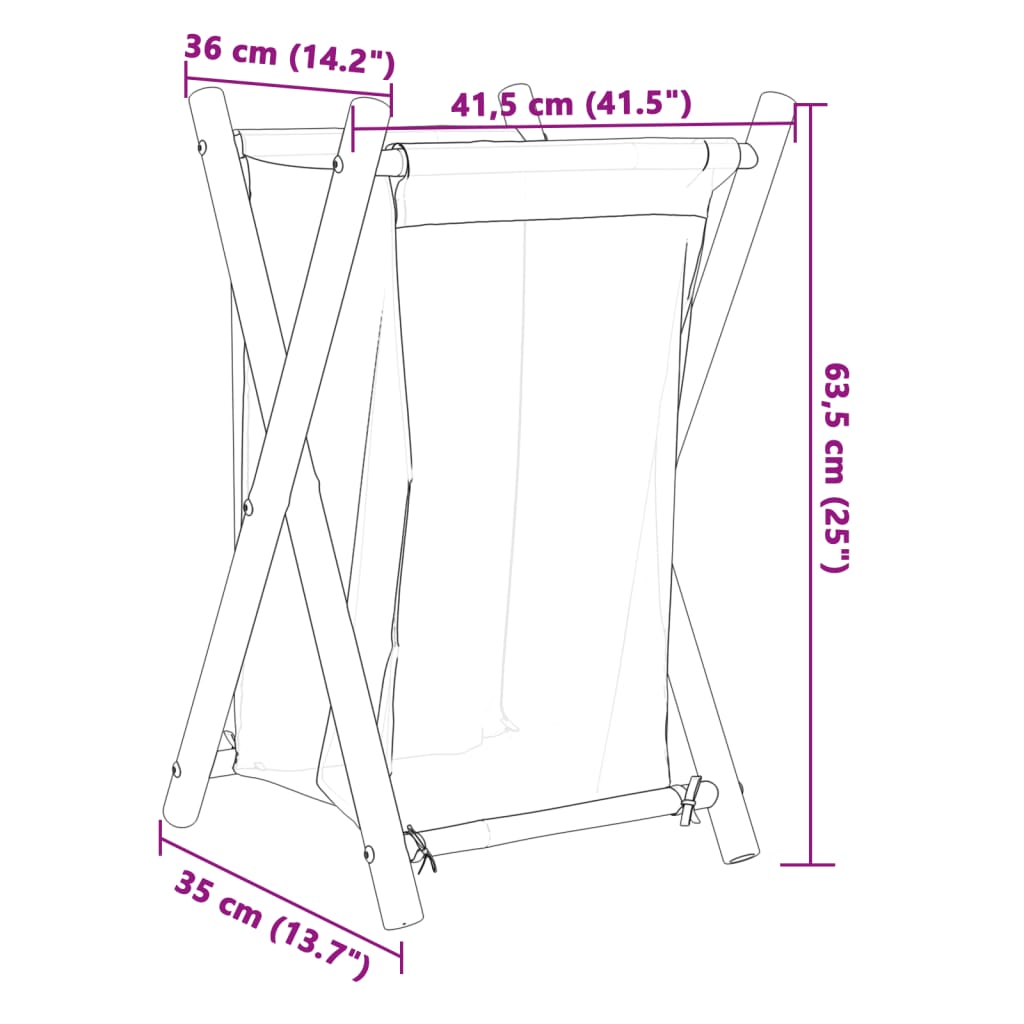 Laundry Basket Cream White 41,5x36x63,5 cm Bamboo