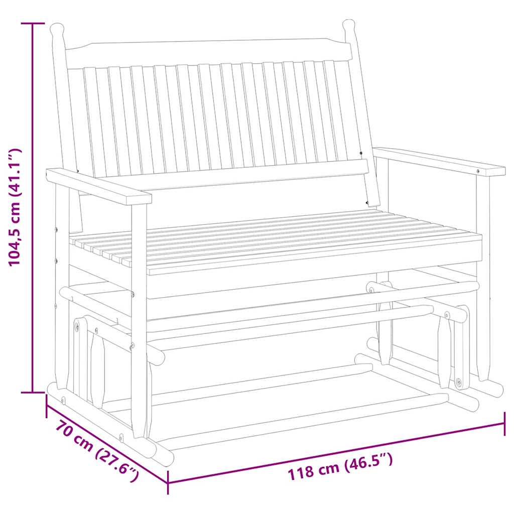 Glider Bench Black 118x70x104,5 cm Solid Wood Poplar
