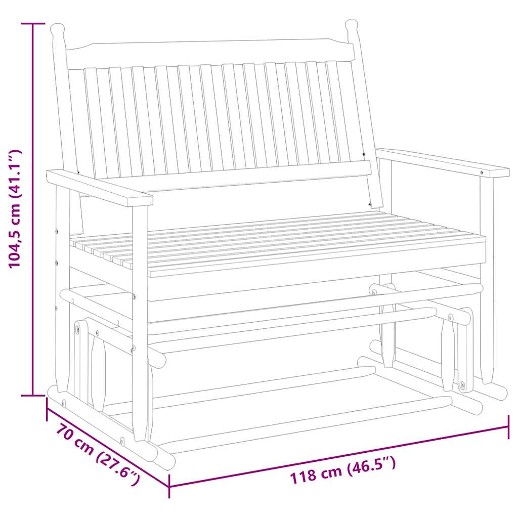 Glider Bench White 118x70x104,5 cm Solid Wood Poplar