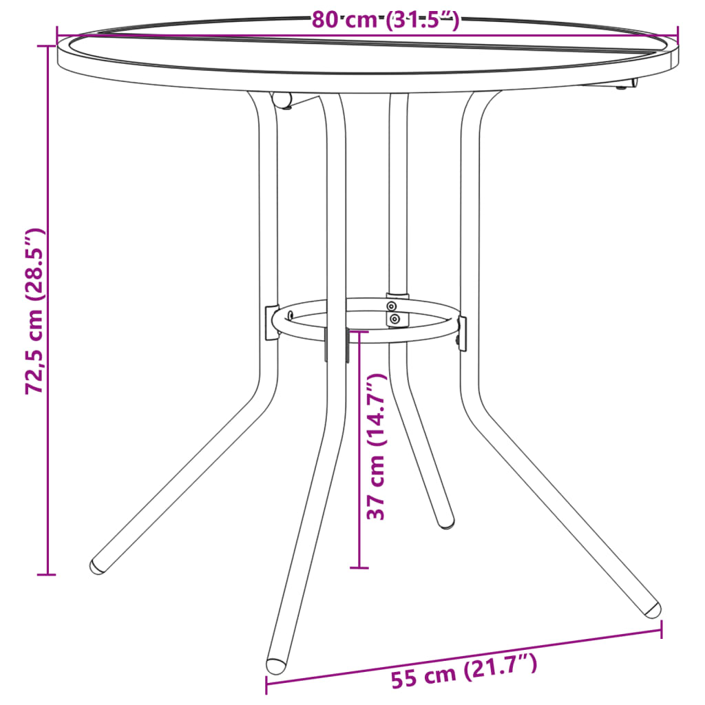 Patio Table Round Anthracite Ø80x72,5 cm Powder-coated Steel