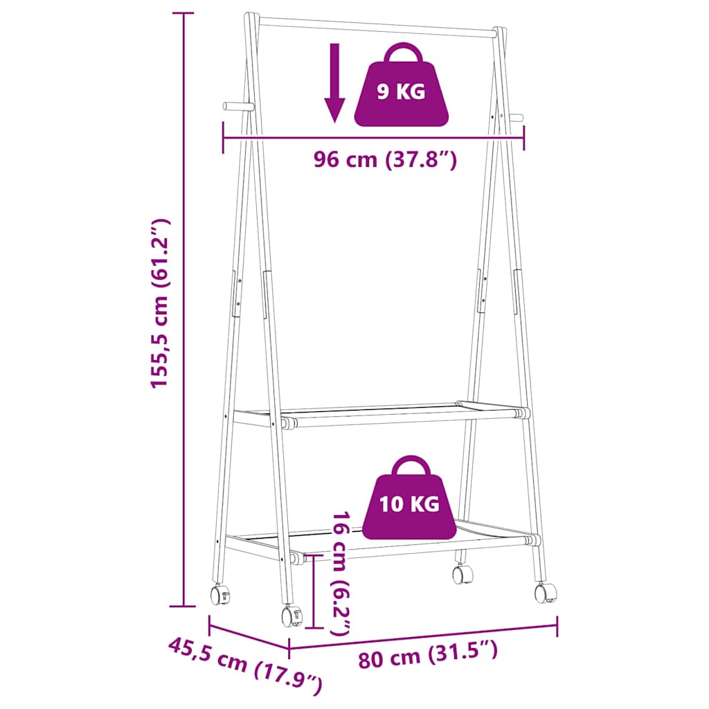 Clothes Rack with Shelves and Wheels 96x45,5x155,5 cm Bamboo