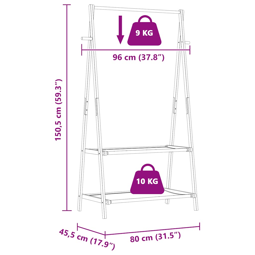 Clothes Rack with Shelves 96x45,5x150,5 cm Bamboo