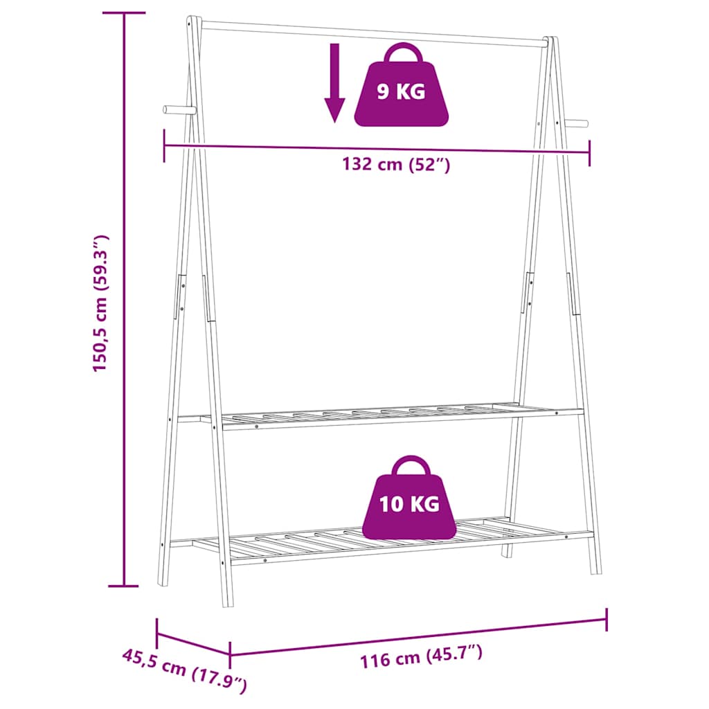 Clothes Rack with Shelves 132x45,5x150,5 cm Bamboo